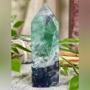 2173 Green and Purple Fluorite Mini Crystal Tower